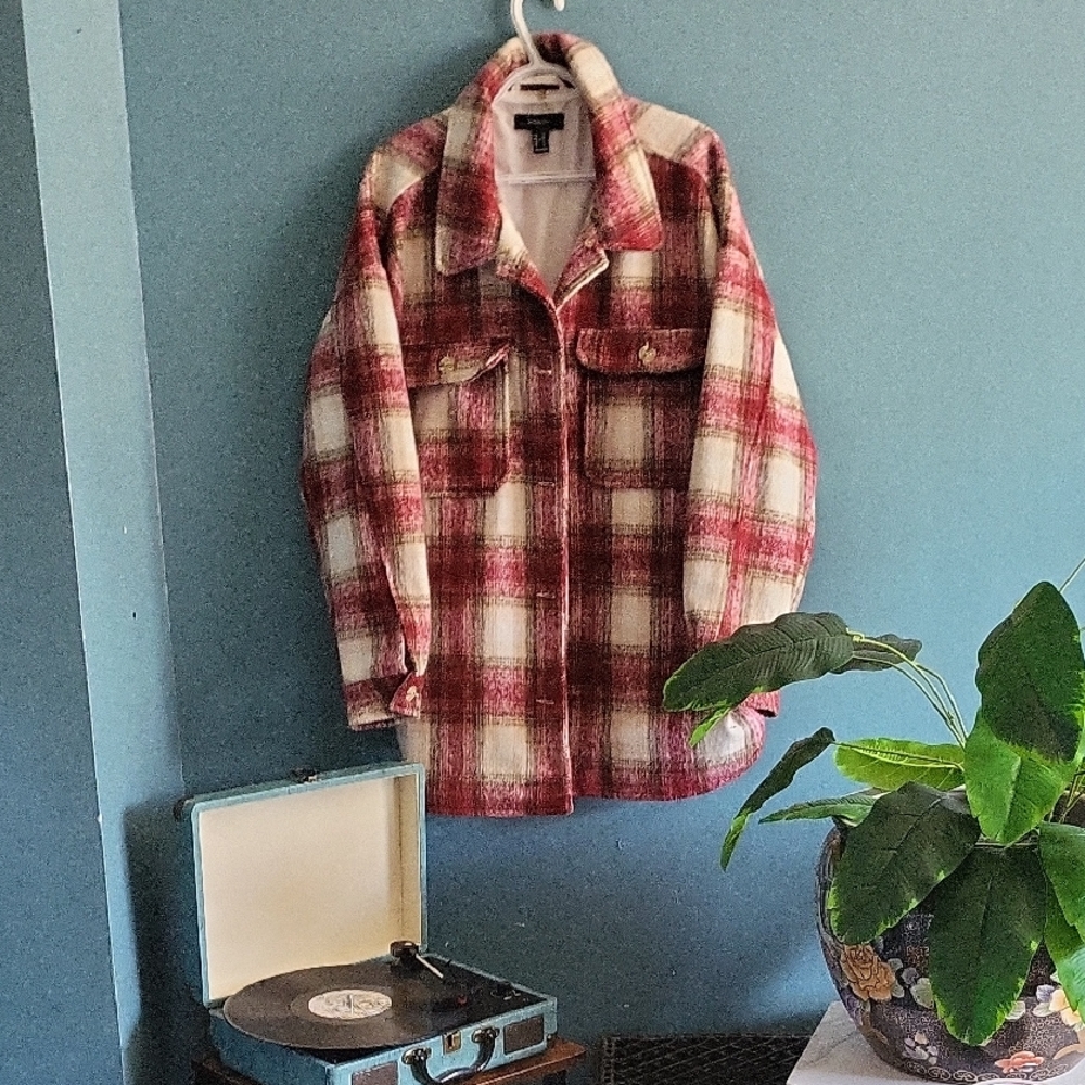 Forever 21 Red and Cream Checkered Teddy Jacket